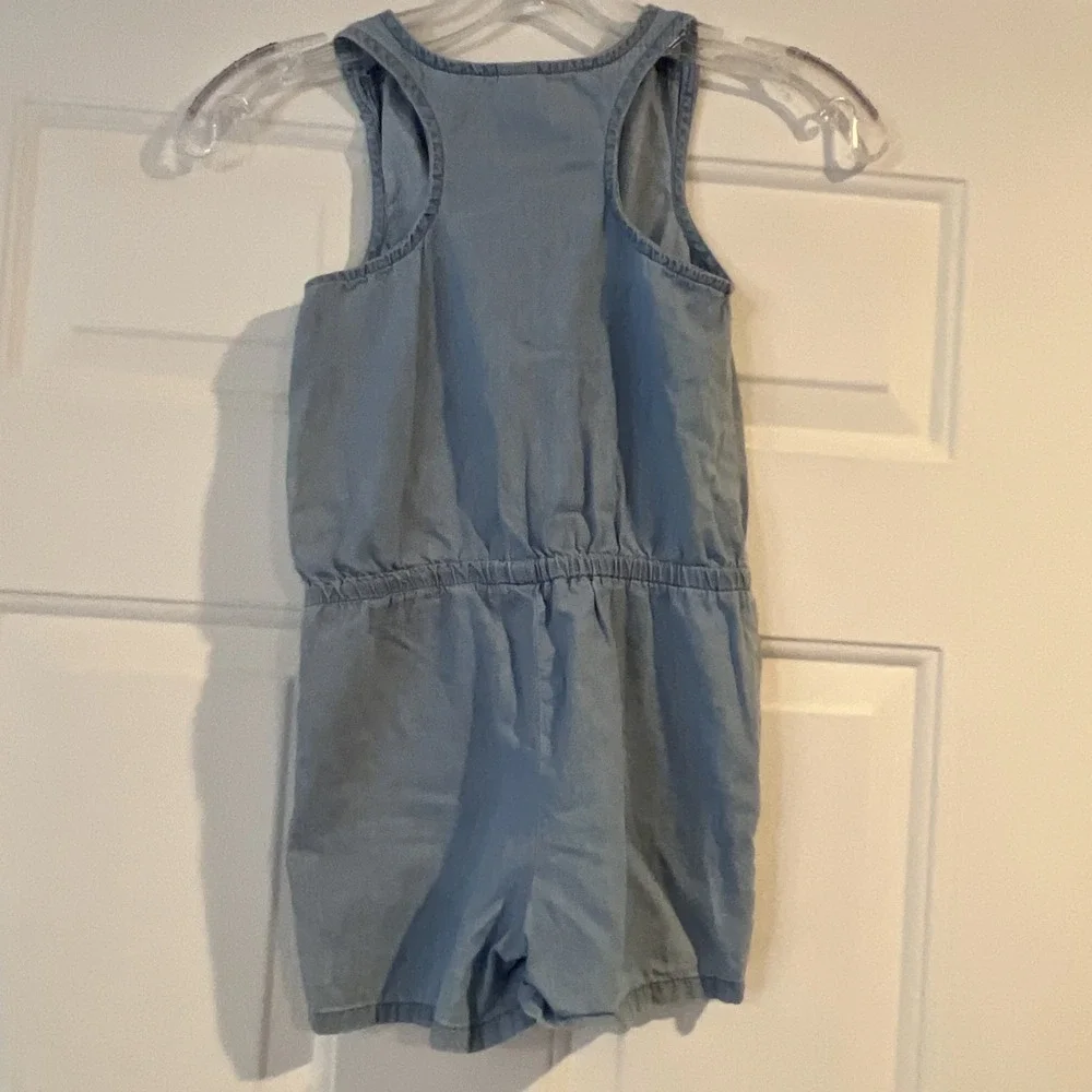Girls OshKosh B'gosh‎ Blue Denim Romper 6-6x -6 1/2 Button -Elastic Waist